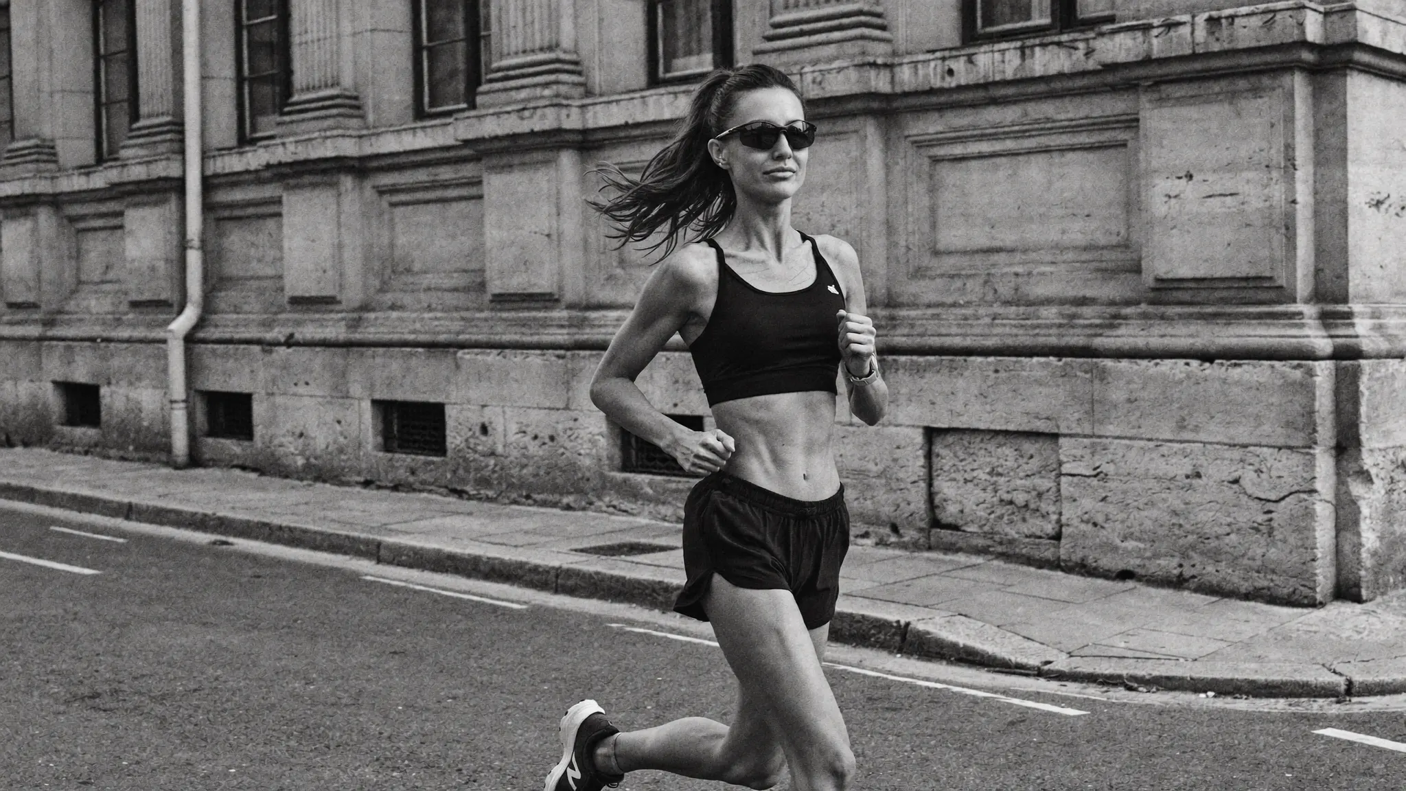 Жінка на ранковій пробіжці вулицею міста — калькулятор калорій Perfect Meals