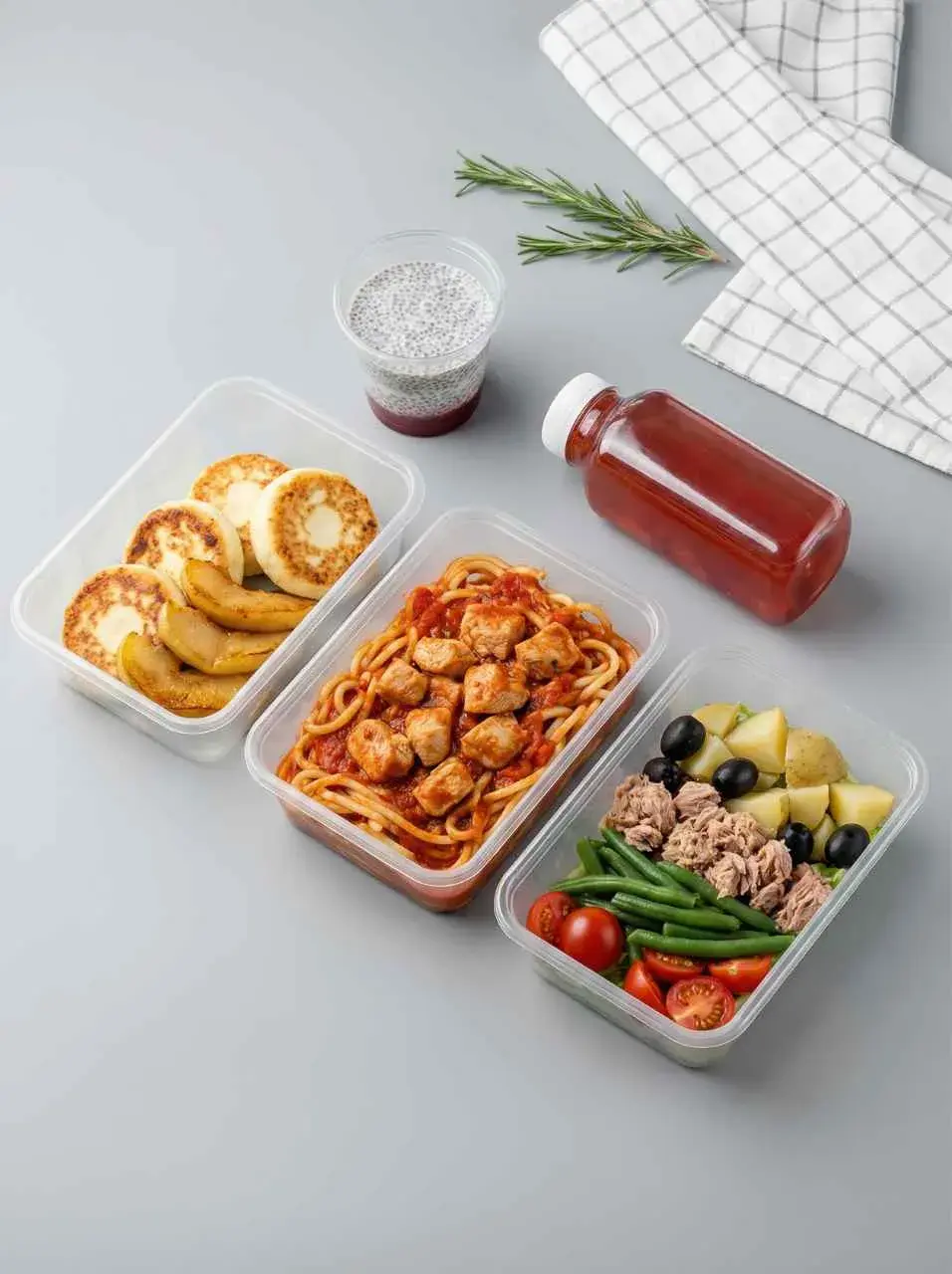 Раціон «Схуднення» від Perfect Meals: сирники, паста з куркою, салат із тунцем і смузі в контейнерах