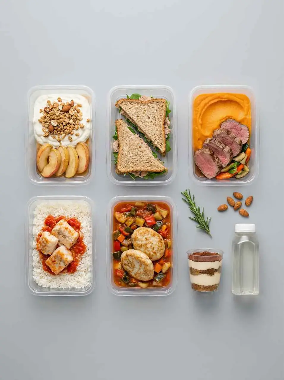 Спортивний раціон Perfect Meals: гранола з йогуртом, сендвіч, яловичина з гарбузовим пюре та рис із рибою